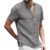 Remxi Uomo Camicie di Lino Solid Shirts Manica Corta Casual Henley Shirt Grigio 3XL