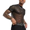 AIEOE Camicia a rete da uomo con glitter trasparente, maglietta sexy a maniche corte, maglietta estiva a rete - XS-3XL, A01# - Magliette effetto glitter, colore nero, S