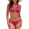 Aunribor Bikini Donna Halter Triangolo Costume da Bagno in Tessuto Jacquard | Lacci regolabili, Vita bassa, Morbide coppe rimovibili, Fibbia dorata, Vacanze e spiaggia, Costumi sexy 2 pezzi