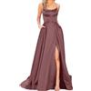 Generic Abito da Ballo Lungo Elegante per Donna Stile Impero con Scollo a U e Maniche Senza Vestito da Cerimonia con Cintura e Spacco Scollo Rotondo e Manica Lunga Ideale per Eventi Formale