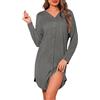 Crewhpo Camicia da Notte Donna Cotone Camicie Notte a Maniche Lunghe Comodo Vestaglia Ospedale Scollo a V Pigiama Aperta Davanti con Bottoni Grigio Scuro XL