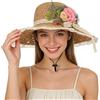 OhMill Capelina in paglia traforata con fiori peonie cappello di paglia estivo a tesa larga donna cappello da sole spiaggia pieghevole regolabile per escursionismo viaggio campeggio matrimonio 55-58