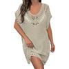 Fulidngzg Caftano Donna Mare, Curvy Elegante Sexy Copricostume 2023 Protezione Solare Pareo Estivo Corto Copri Costume Spiaggia Bikini Cover Up Moda Leggero e Morbido Trasparente