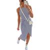 NOLLSOM Abito da donna casual senza maniche a righe, canotta, midi abiti con scollo all'americana, increspato, abiti aderenti con laccio in vita, abito estivo, Large