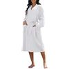 Amazhiyu Accappatoio da donna 100% lino Bathrobe Donne Sauna Lungo Cappotto da sauna Donne Accappatoio Leggero Kimono Vestaglia Con Tasche, bianco, L