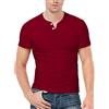 KUYIGO Uomo Slim Fit Manica Corta Beefy Moda Casual Henley Magliette di Cotone Camicie L Vino Rosso