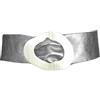FrasiBags Cintura Donna Larga in Pelle Metallizzata con Fiabbia Anello Tonda Ovale, Cintura Donna Pelle Metallizzata, Cintura Alta Donna, Cinta Donna Pelle Made in Italy