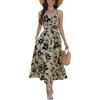 CheChury Vestiti Estivi Donna Boho Scollo a V Abito Swing Senza Maniche Vestito con Spalline Sottili Regolabile Floreale Lungo Prendisole Eleganti da Spiaggia Casual Abitos a Canotta con Tasche