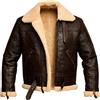 Generic Giacca da aviatore da uomo in vera pelle di montone con fodera in shearling - Giacca bomber invernale marrone B3 con collo in pelliccia, Marrone scuro, Large