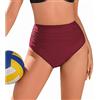 Ekouaer Slip Costume Donna Vita Alta Bikini Arricciati Costumi da Bagno Donna Controllo Pancia Pantaloncino S-XXL Rosso Vino S