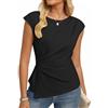 GRACE KARIN Top estivo da donna a maniche corte, girocollo, casual, tunica camicette increspate camicia da lavoro, Nero , XXL