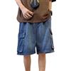 FCOOLYEET Pantaloncini Cargo da Uomo in Denim Y2k Cargo Jorts Jeans Elastico in Vita Bermuda Jean Shorts per Le Donne, C-Blu Scuro, M