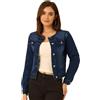 Allegra K Giacca di jeans da donna a maniche lunghe senza colletto con bottoni