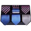 HISDERN Set 5 PCS Cravatta Uomo - Tinta Unita, Pois, Quadri, Righe - Fazzoletto Incluso - Per Festa e Matrimonio