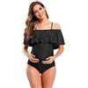 SHEKINI Premaman Costume da Bagno Donna Intero Un Pezzo Bikini Elegante Volants Ruched Bandeau Grande Taglia Costumi Interi Donna maternità Bikini da Spiaggia(M, Nero)