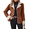 Generic Giacca invernale da donna in pelle scamosciata sintetica, foderata in sherpa, casual, con risvolto e bottoni, cappotto in montone, Marrone, S