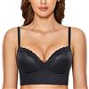 DOBREVA Donna Reggiseno Senza Ferretto Push Up Pizzo Jacquard Coppa Preformata con Schiena Liscia Nero 4D