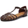 Generisch Sandali bassi alla moda, traspiranti, in tessuto, con motivo traforato, punta chiusa, scarpe estive, caffè, 40 EU