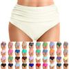 Generico Donna Bikini Slip Vita Alta Costume da Bagno Ruched Brasiliana Briefs Pantaloncini da Bagno Gonna da Bagno Estate, 15-Beige, L