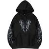 Generisch Felpa con cappuccio da uomo Gothic Punk, Y2K, con chiusura lampo, a maniche lunghe, girocollo, per il tempo libero, invernale, oversize, streetwear, O nero3, XL