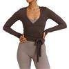 AKDJGFP Scaldacuore Danza Donna Top Avvolgente da Donna for Allenamento, Yoga, Danza, Balletto, Pilates, Manica Lunga, Sottile, Annodato sul Davanti(Brown,M)