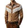 Generisch Western Cowboy - Giacca in pelle da uomo, a maniche lunghe, con frange da cowboy, elegante, stile retrò, vestibilità aderente, camicia western per carnevale, costume vintage con frange, P Khaki, XL