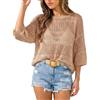 CUPSHE Copricostumi da bagno da donna, in maglia traforata con scollatura, a mezza manica, Marrone chiaro, M