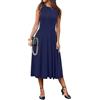 Newshows Abiti Estivi da Donna Senza Maniche Collo a Giro Midi Elegante Casual Formale Lavoro Ufficio Sundress con Tasche(Blu Navy, M)