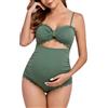 EastElegant - Costume da bagno intero premaman, con taglio a scalino, bikini per gravidanza, costume da bagno per donne incinte con scollo a scalino, Verde militare, S