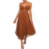 Generic Abito da donna, a tunica, lungo, da principessa, alla moda, alla moda, in tulle, lungo, da principessa, da sposa, vintage, senza maniche, da sera, da damigella d'onore, marrone, L