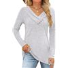 Fisoew Maglietta da Donna a Maniche Lunghe, Pullover con Scollo a V, con Bottoni, Sweatshirt, Autunno, T-Shirt, Tunika, Top., grigio chiaro, L