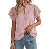 GRACE KARIN Camicetta da Donna con Pizzo in Cotone, Elegante, Top Henley, Collo a V, Maniche a Volant, Camicetta Estiva Casual per Uscire, Rosa scuro, XL