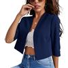 Generic Blazer per Le Donne Blazer Corto da Donna con Maniche A 3/4 Leggero Aperto sul Davanti Cardigan Giacca da Lavoro Casual Senza Colletto Elegante da Ufficio Top Coprispalle Capospalla Blu Navy Taglia