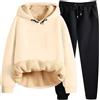 HEONSATI Tuta Donna Invernale Elegante in Vello Foderato - Completo Due Pezzi con Felpa Cappuccio e Pantaloni - Set Sportiva Caldo per Ginnastica, Fitness e Training