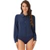 Allegra K Donna Body Camicia Ufficio a Maniche Lunghe con Bottoni | Colletto Peter Pan Body Suit Top Leggero Leotard Camicia Ufficio Professionale Colloquio