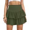 MISSMAO Donna Mini Gonna Vita Alta Tinta Unita Gonna in Tulle a Balze con Volant Gonne Pieghe Corta Festa Estate,Verde Militare,S