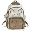 WANWEN Cute Kawaii Cat Ita Backpack with Pin Display, Kawaii Cat Ita Bag Backpack, Cute Transparent Y2k Style, Travel School Bag with Plush Charm & 5 Badges (Brown)