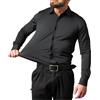 Generic Camicie casual da uomo, a maniche lunghe, elasticizzate, con abbottonatura integrale, a quattro lati, senza pieghe, Nero , 4XL