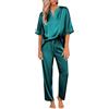 Ekouaer Pigiama Donna Estivo Set Pigiami Due Pezzi Pantaloni in Raso Maniche Corte Scollo V,S-XXL
