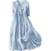 Generic Vestito Donna Estivo Vestito Cotone Lino Abiti Donna Estivo Abiti di Lino Midi Donne Casual Moda Vestiti Cotton Manica Corta Vestito Donna Comodo Curvy Abito Mare Spiaggia Donna Estate Abito