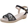 Generico Sandali Donna Estive con Zeppa Boho 35-42 EU in Lino Traspirante con Fibbia Sandali Chiuse Eleganti Cerimonia Scarpe Casual Chic Comode per Casa Lavoro Sera Festa Vacanze Spiaggia,Nero,38