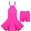 inhzoy Vestito da Ballo Latino Americano Bambina Ragazza Latin Dance Dress Abito da Danza Samba Tango Salsa + Pantaloncini + Orecchini con Nappe Ballroom Dancewear Performance