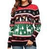 QIXING Maglioni natalizi da donna divertenti con albero di Natale e renna, a maniche lunghe, maglia