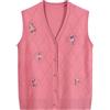 QWUVEDS Cardigan da donna con scollo a V, comodo, casual, per autunno e primavera, capispalla senza maniche, per donne medie e anziane, maglia monopetto con bottoni, gilet estivo leggero da donna