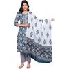 IMTRA FASHION Abito da Donna in Cotone Indiano con Set di Pantaloni Kurta Floreali Dupatta (Blu Acqua-3X-Grande)