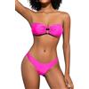 SHEKINI Costume da bagno da donna con scollo a O, con lacci, senza spalline, sexy, da spiaggia, High Cut, Rosa fluorescente, S