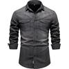 Duohropke Jeans da uomo in denim, a maniche lunghe, stile cowboy, per il tempo libero, a maniche lunghe, vestibilità normale, Western Jeans da uomo, colletto Kent, business, casual, jeans, Nero , XL