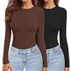 Ekouaer Donna Confezione da 2 Maglie a Maniche Lunghe Girocollo Camicie Termiche Set Elasticizzato Aderente Sottoscrubs Layer Tee XS-XXL