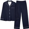 Generisch Il pigiama lungo pigiama pantaloni da donna con scollo a V tasca pizzo biancheria intima set, Blu scuro, XXL