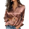 Generic Camicie da donna in raso a maniche lunghe leggere camicette casual con colletto in seta elegante top da donna camicia slim camicia business ufficio lavoro magliette party sera uscire top, Oro rosa, S